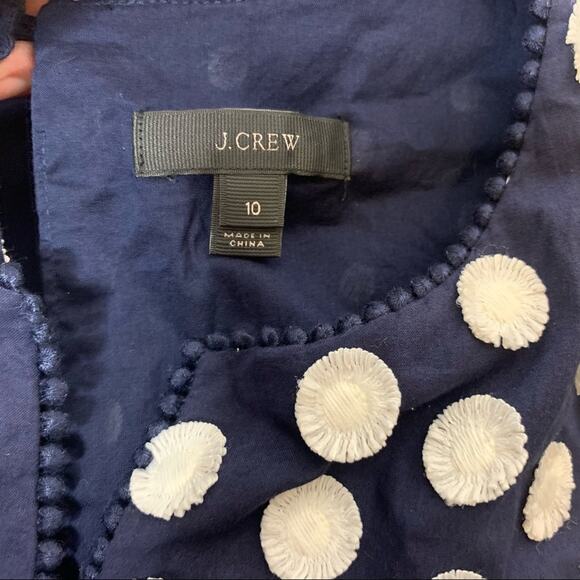 J. Crew Bell Sleeve Fringe Dot Dress blue white sz 10 - Picture 3 of 8